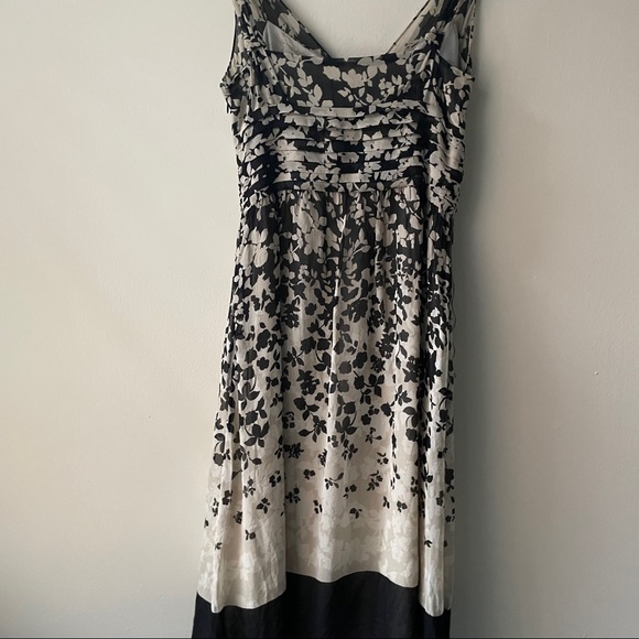 Ann Taylor Black & Tan Silk Strappy Midi Dress W/Horizontal Waist Pleats -Size 2 - Picture 4 of 13